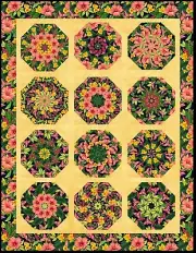 Pre-Cut Kaleidoscope Complete Quilt Block Kit, Tropical Fleur, Stack n Whack Kit