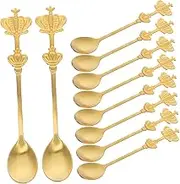 ERINGOGO 10pcs Crown Shaped Stainless Steel Spoons Elegant Long Handle Mini Spoons for Coffee Dessert Tea Luxurious Design for Home Cafes Hotels