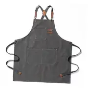 Canvas Cross Back Chef Cotton Aprons for Men Women with Large Pockets Grey