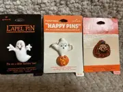 HALLMARK Halloween 3 Googly Eyes Lapel Pins 84-87 Ghosts Glitter Pumpkin Vintage