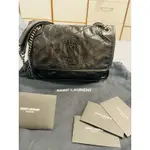 黑色 YSL SAINT LAURENT BABY NIKI 油臘小牛皮 肩/斜背包