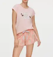 NEW PETER ALEXANDER ICED COFFEE IS MY LOVER TEE TOP + SHORTS PJ SET L RRP$109.90