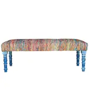 LR Home Colorful Chindi Bench With Blue Legs