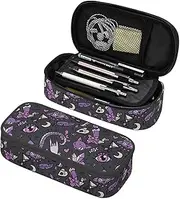 Magic Goth Gothic Skull Spooky Gray Purple Pencil Case Big Capacity Storage Pencil Pouch Stationery Bags With Zipper Portable Pen Holder Box Organizer For Boys Student College School Office Supplies