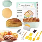 GUYUE Silicone Bread Proofing Baskets, 9 Inch Round & 10 Inch Oval Foldable Sourdough Baking Basket, Complete Set for Bread Making With Essential Tools, Easy to Clean and Storage