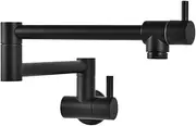 VALISY Lead-Free Solid Brass Black Pot Filler, Two Handle Matte Black Wall Mount Pot Filler Faucet, Faucets for Kitchen Sink & Stove Folding Stretchable with 360° Swivel Double Joint Swing Arm