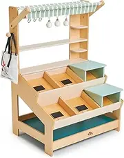 Tender Leaf Toys General Stores Wooden Market Stand - Shopping Roleplay For Children Perfect For Group Play And Nursery Déco