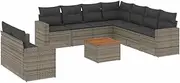 vidaXL Garden Sofa Set - Grey Poly Rattan Modular 10-Piece for Patio/Outdoor with Cushions & Acacia Table