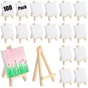 Fuutreo 200 Pcs Mini Canvas and Easel Set 100 Mini Canvas with 100 Wooden Eas...