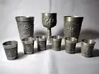 VTG. GERMAN GRENNINGLOH WAIDMANNS HEIL PEWTER BAR SET CUPS GOBLET SHOT GLASSES