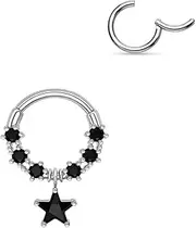 [Blue Palm Jewelry] 1-16 Gauge Star Pendant Septum Nose Ear Lip Ring Stainless Steel Helix Tragus Piercing Jewelry