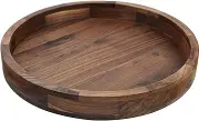 MAGIGO 12 Inches Small Round Black Walnut Wood Ottoman Tray with Handles, Serve Tea, Coffee Classic Wooden Decorative Serving Tray