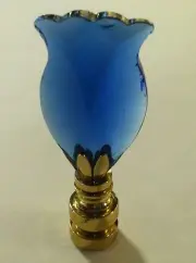 Finial Blue Tulip Hand Cut Glass Lamp Shade Light Top.