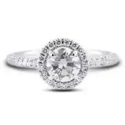 0.84 Carat G-SI1 Round Cut Natural Certified Diamonds 18k Gold Halo Accent Ring