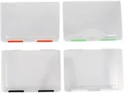 SEWACC 4PCS Transparent Storage Box Versatile File Organizer for Office School Stackable Scrapbooking Paper Storage Case Compact Document Holder with Buckle Orange Black White Fluorescent