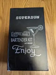 SUPERSUN Bartender Kit Cocktail Shaker Mixer Tools 9 Piece Set NEW IN BOX