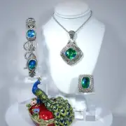 Sarda Sterling Silver & Rainbow Peridot Quartz Bracelet Pendant & Ring Set