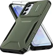 [Asuwish] Phone Case for Samsung Galaxy A55 5G with Tempered Glass Screen Protector and Slide Camera Cover Slim Rugged Hybrid Shockproof Protective Hard Cell Accessories A 55 55A A555G Men Army Green