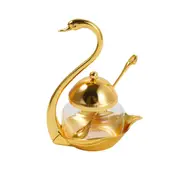 Stainless Steel Gold Swan Condiment Jar Seasoning Container with Spoon 15.5 cm