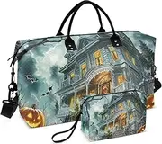 [ZRYSMY] Duffel Bag for Traveling, Halloween Pumpkins House Travel Bag Gym Bag, with Multiple Interior Pockets Shoulder Weekender Bag for Women Men with Toiletry Bag 20.5L x 1.9W x 13.8H, Multi-Colored