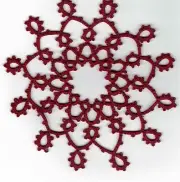 Tatting Tatted bud vase doily snow flake deep red size 10