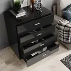 High Gloss Bedside Table Black 4 Drawer Cabinet Storage Nightstand Bedroom