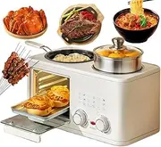 4-in-1 Breakfast Maker Station, 8L Electric Breakfast Machine with Oven, Frying Pan and Steamer, 0-60Min Timer Knob, S-Type Double Heating Tube, 1200W Breakfast Egg Sandwich Maker for Home