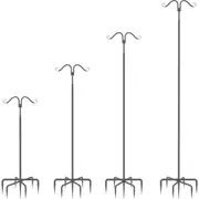 2Pcs Height Adjustable Outdoor Lights Pole Stand Garden Bird Feeder Hooks Metal