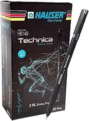 Hauser Germany 25 x Smooth Low-Viscosity Ballpoint Stick Pens,Medium Point 0.7mm Needle Nib - Black