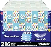Funwares White Facial Travel Tissue Packs, Non-Bleach, Chlorine-Free, 216 Packs, 1944 Tissues, 3-Ply Sheets, Compact Pocket Tissues for Car, Purse, School, Work, Portable On-The-Go Bulk Tissue Packs