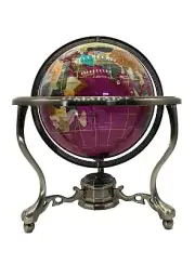 14" Pink Pearl Swirl Ocean 3- leg Silver table stand Gem Gemstone World globe