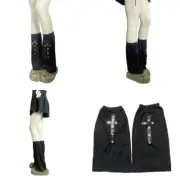 Punk Flared Leg Warmer Sleeve Eyelet Crosses Pattern Foot Covers Footless Socks
