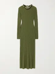 [RABANNE] RABANNE - Chain-embellished Cable-knit Wool And Cashmere-blend Maxi Dress - Army green - small small Green