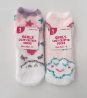 Girls Cozy Fuzzy Critter Socks Size 7-3 Unicorn Rainbow White 2 Pair