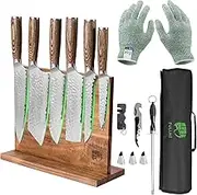 FULLHI 13pcs Butcher Knife Set,Japanese Knife Set,Premium Stainless Steel Kitchen Knife Set with Knife Roll Bag and Magnetic Knife Block Holder