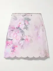 [Zimmermann] Zimmermann - Crush Crystal-embellished Floral-print Linen Mini Skirt - Pink - 0 0 Pink