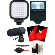 Compact LED Light + Slave Flash + Microphone + Top Cleaning Kit for Canon Camera