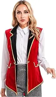 Vxuxlje Women's Circus Ringmaster Costume Notched Lapel Collar Sleeveless Open Front Waistcoat