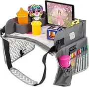 Kenley Kids Travel Tray, Toddler Car Seat Lap Tray, Road Trip Essentials Activity Table (Pink/Gray)