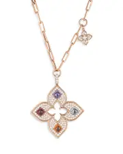 Roberto Coin 18K Rose Gold Venetian Princess Carnival Multi Gemstone & Diamond Flower Pendant Necklace, 17