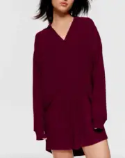 NEW PETER ALEXANDER RIBBED COLLARED VISCOSE NIGHTIE - GRAPE MEDIUM M RRP$99.95