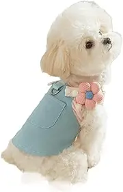 IUOUTG Girl Dog Harness Dresses for Small Dogs Chihuahua & Yorkie, Denim Outfit Puppy Cat Skirt with D-Ring-S