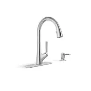 KOHLER Elmbrook Pull-Down Sprayer Kitchen Faucet in Polished Chrome w/ soap disp