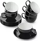 Btat- Tea Cups and Saucers, 6Oz, Tea Cups Set of 6, Porcelain Tea Cups, Black Cu