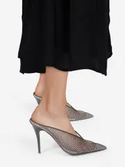 Black Mesh High Heel Mules