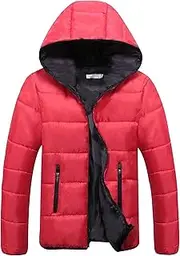 [JEShifangjiusu] Men's Regular-Fit Zipper Down Jacket Fashion Lightweight Parka Windproof Coat, Red, M