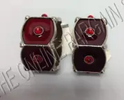 Pottery Barn Enamel Napkin Rings Holder Red Jewels Christmas Diner Party Set 2