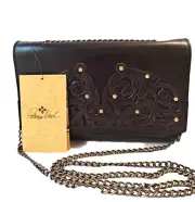 PATRICIA NASH Giada Black Filligree Leather Crossbody Bag w Chain Strap - NWT