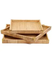 Two's Company Set of 3 Rattan Square Trays