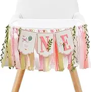 Pre - stung Silly Goose High Chair Banner for Girls1st Birthday - Pink & Gold Baby Girl Cake Smash Cake Smash Props, Premium First Birthday ONE Banner Party Decoration